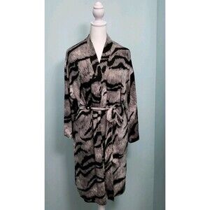 WHITE HOUSE BLACK MARKET Kimono Robe Womens S M NWT Soft Knit Black Gray Wrap
